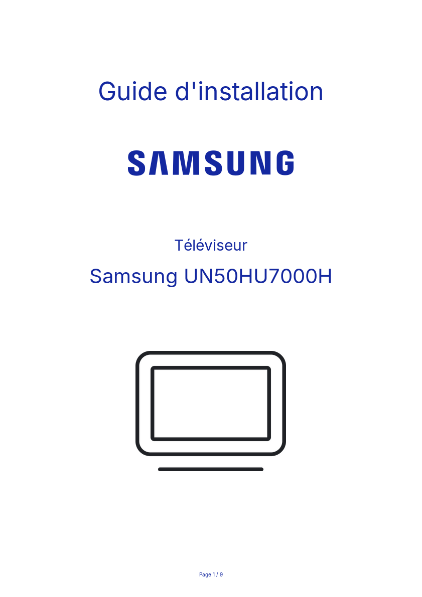 Page n°1 - Guide d'installation Samsung UN50HU7000H