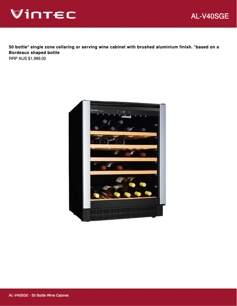 Page 1 de la notice Fiche technique Vintec VIN40SGEALRH