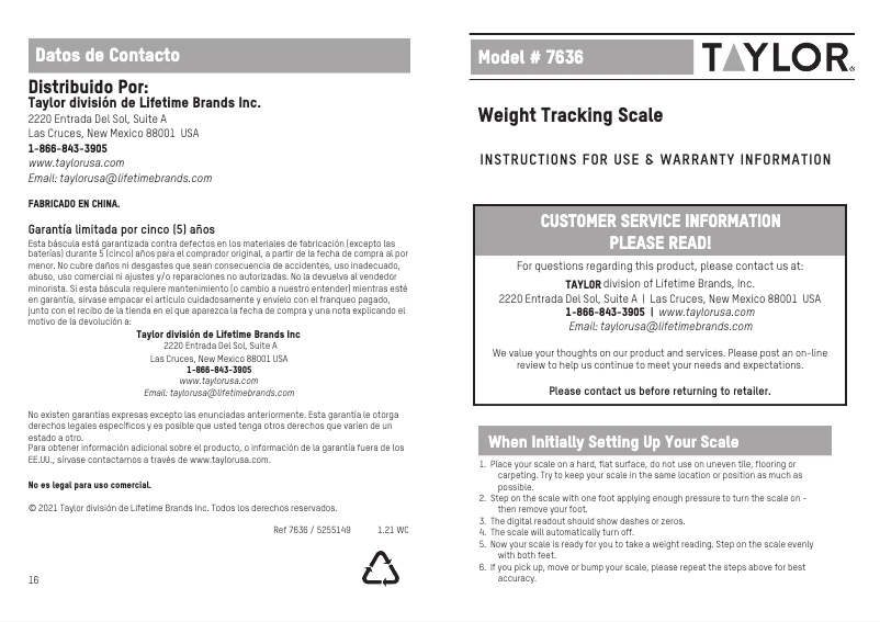 Image de la première page du manuel de l'appareil 7636