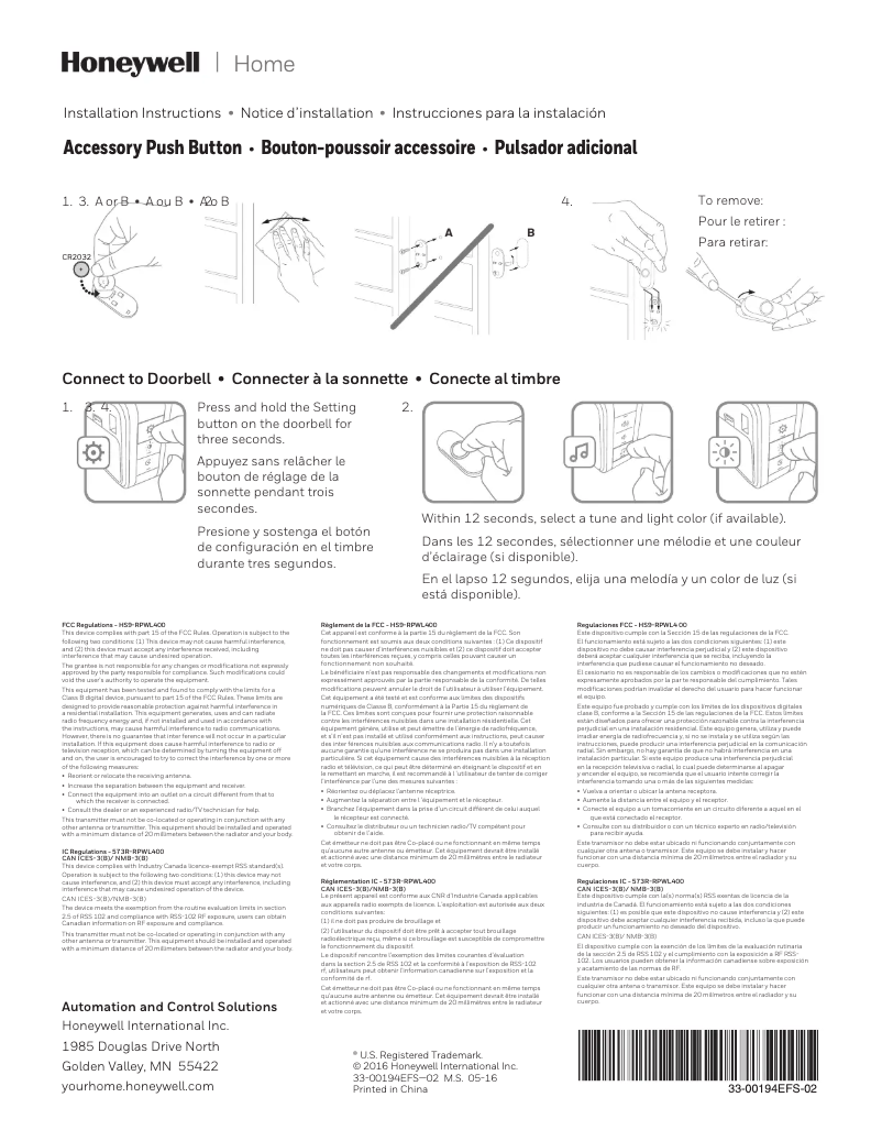 Image de la première page du manuel de l'appareil RPWL401B2000