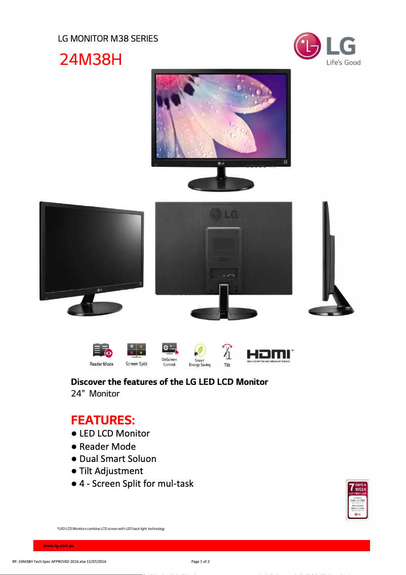 Page 1 de la notice Fiche technique LG 24M38H-B