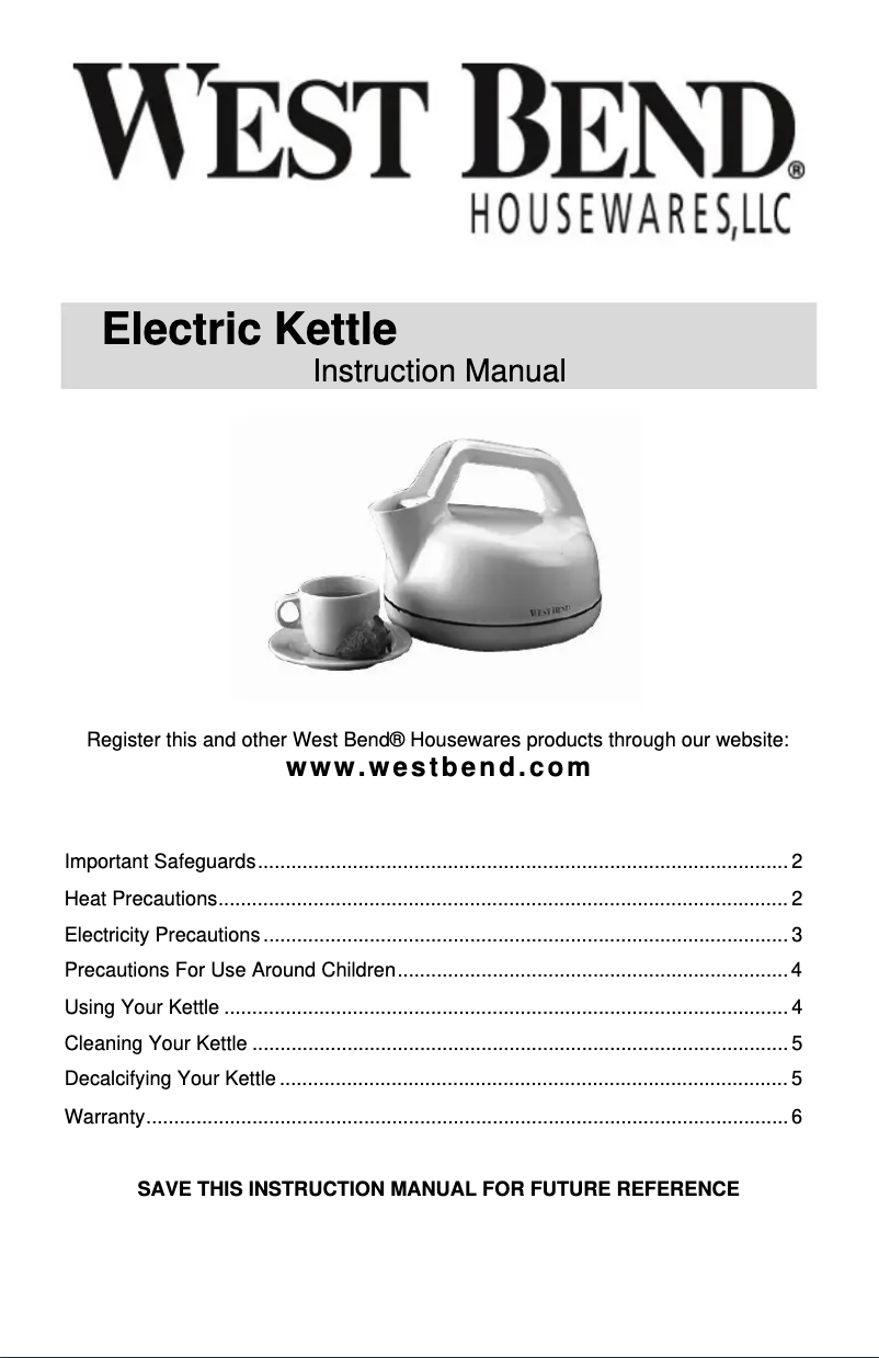 Page n°1 - Manuel utilisateur WestBend 6400