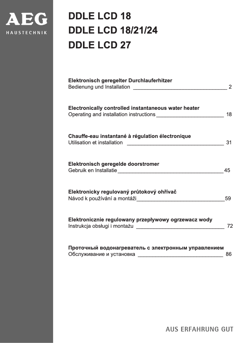 Page n°1 - Manuel utilisateur AEG DDLE LCD 18