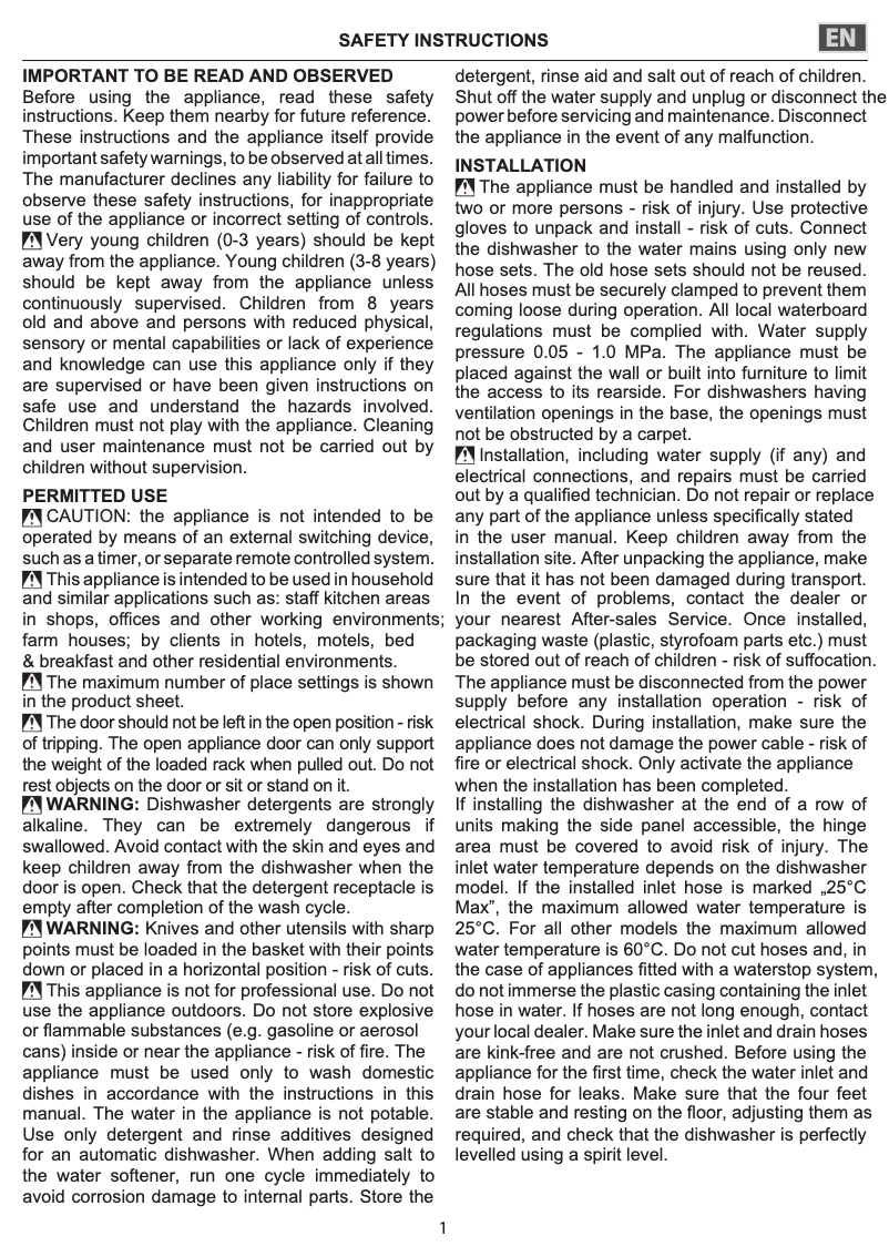 Page 1 de la notice Instructions de sécurité Whirlpool WFC 3C33 F X
