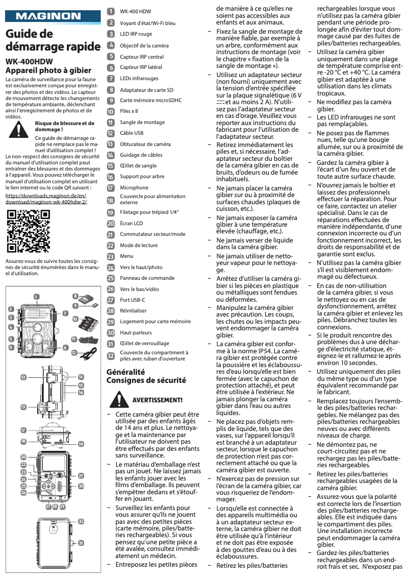 Page n°1 - Guide de démarrage rapide Maginon WK-400 HDW