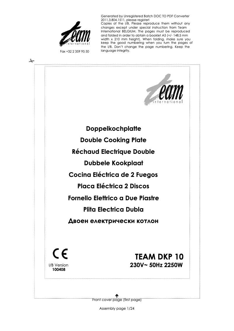Page 1 de la notice Manuel utilisateur Team DKP 10