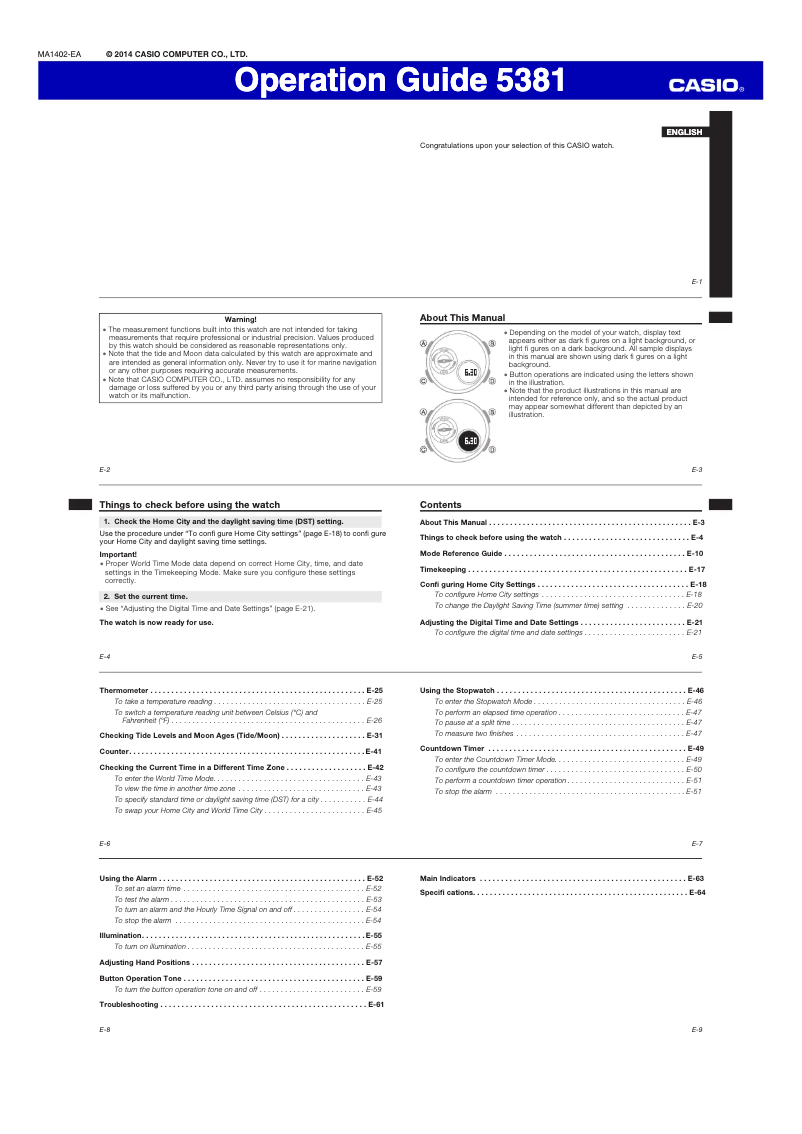 Page 1 de la notice Manuel utilisateur Casio 5381