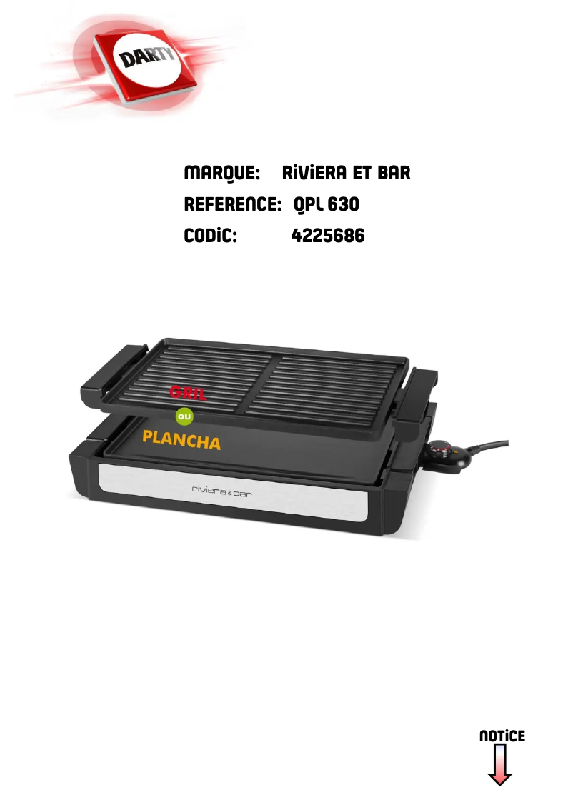 Page 1 de la notice Manuel utilisateur Riviera & Bar QPL 630