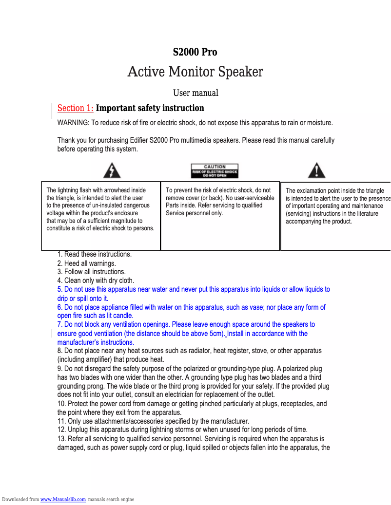Page 1 de la notice Manuel utilisateur Edifier S2000 Pro