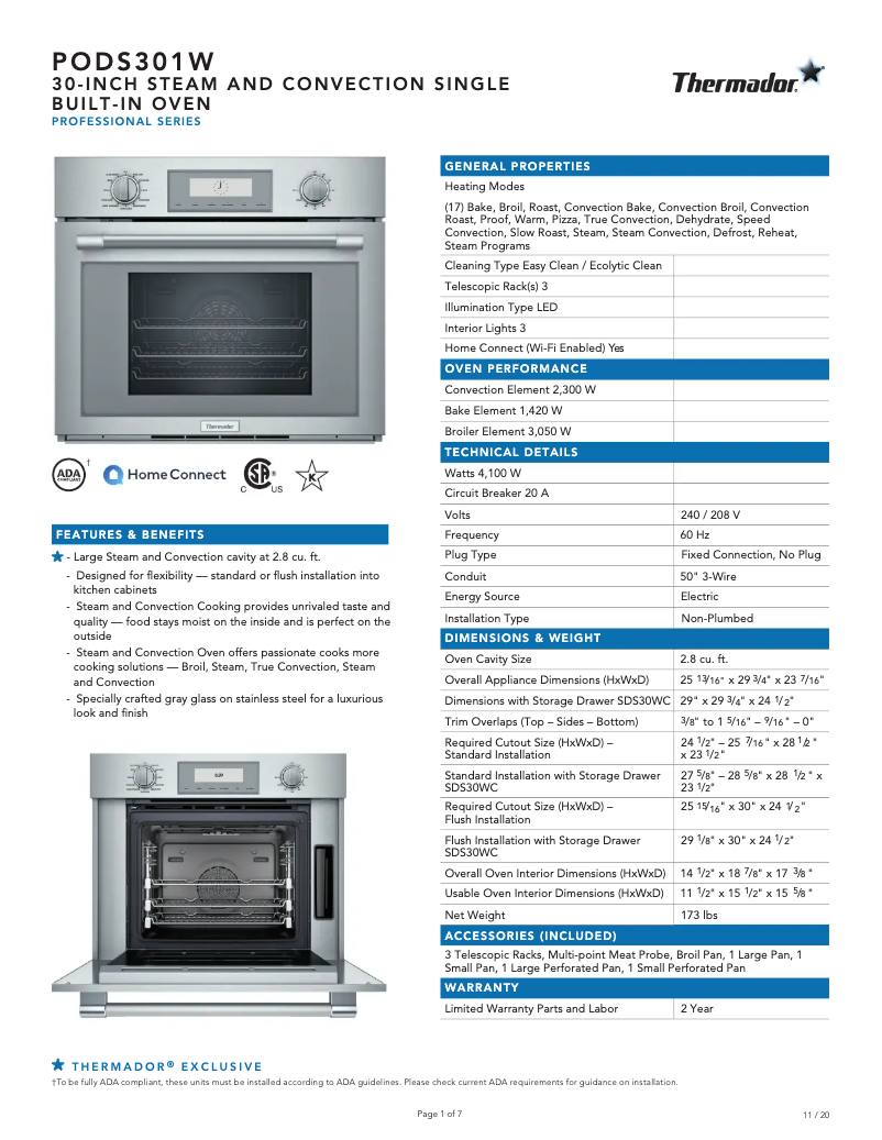 Page n°1 - Fiche technique Thermador Professional PODS301W