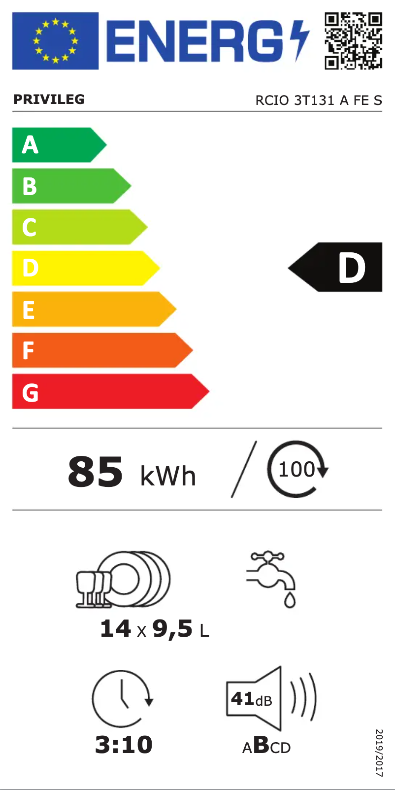 Página 1 del manual Etiqueta energética Privileg RCIO 3T131 A FE S