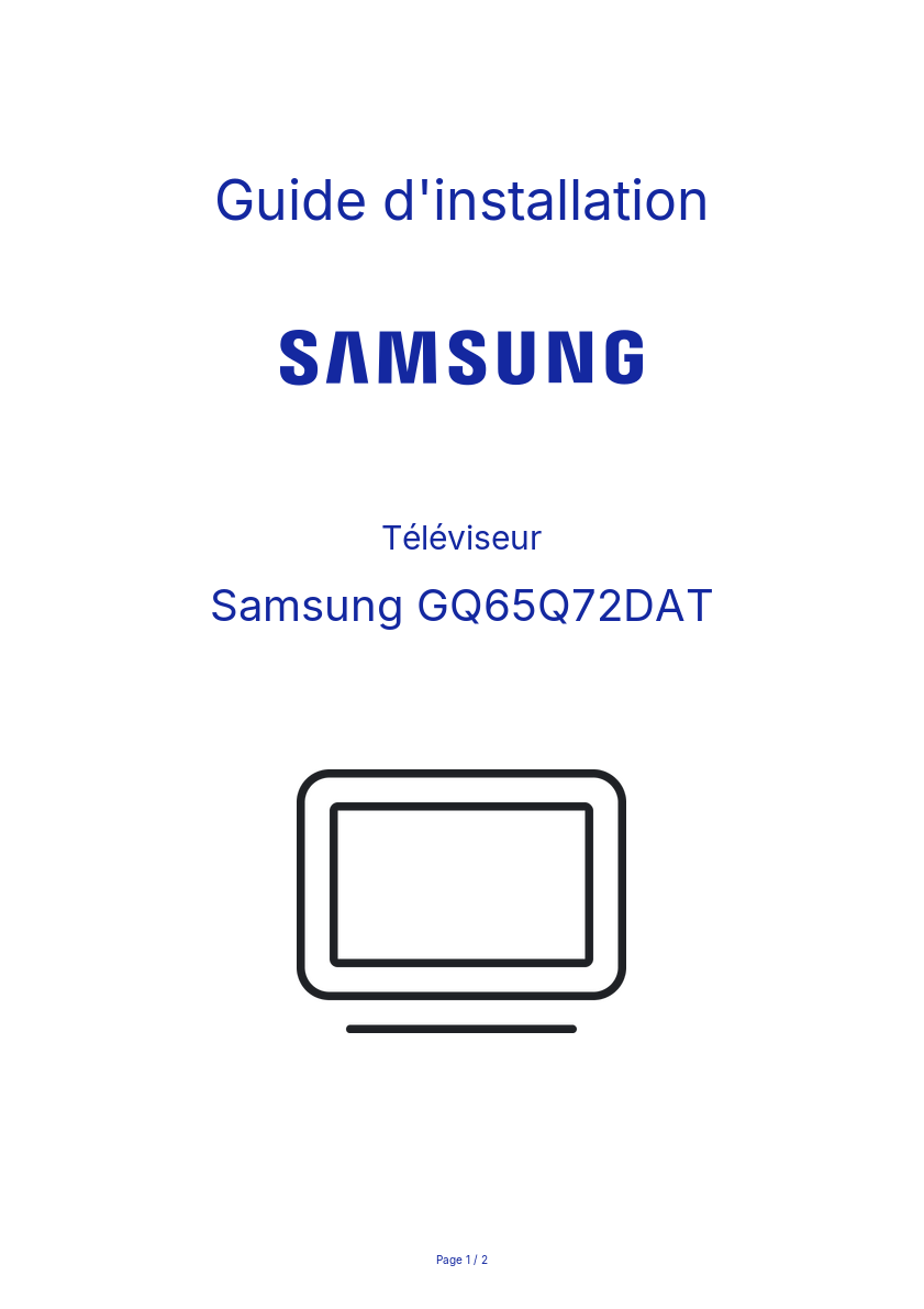 Page n°1 - Guide d'installation Samsung GQ65Q72DAT