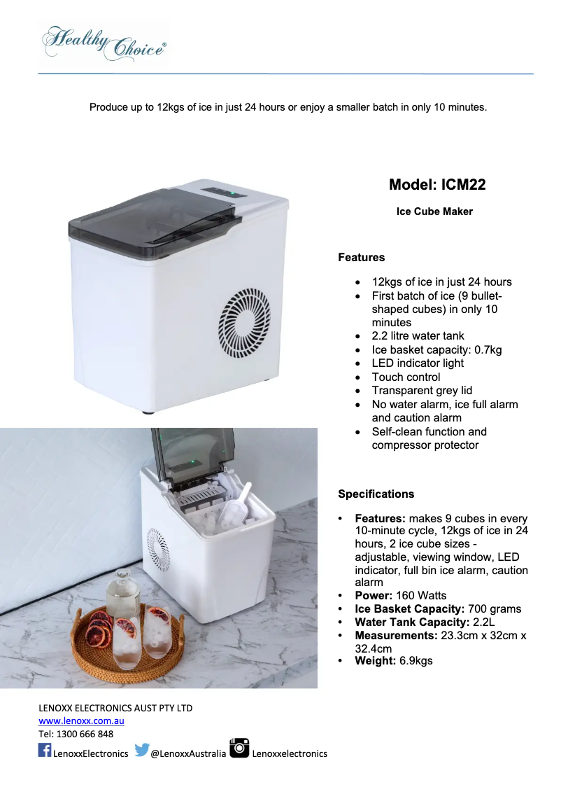 Page 1 de la notice Fiche technique Healthy Choice ICM22