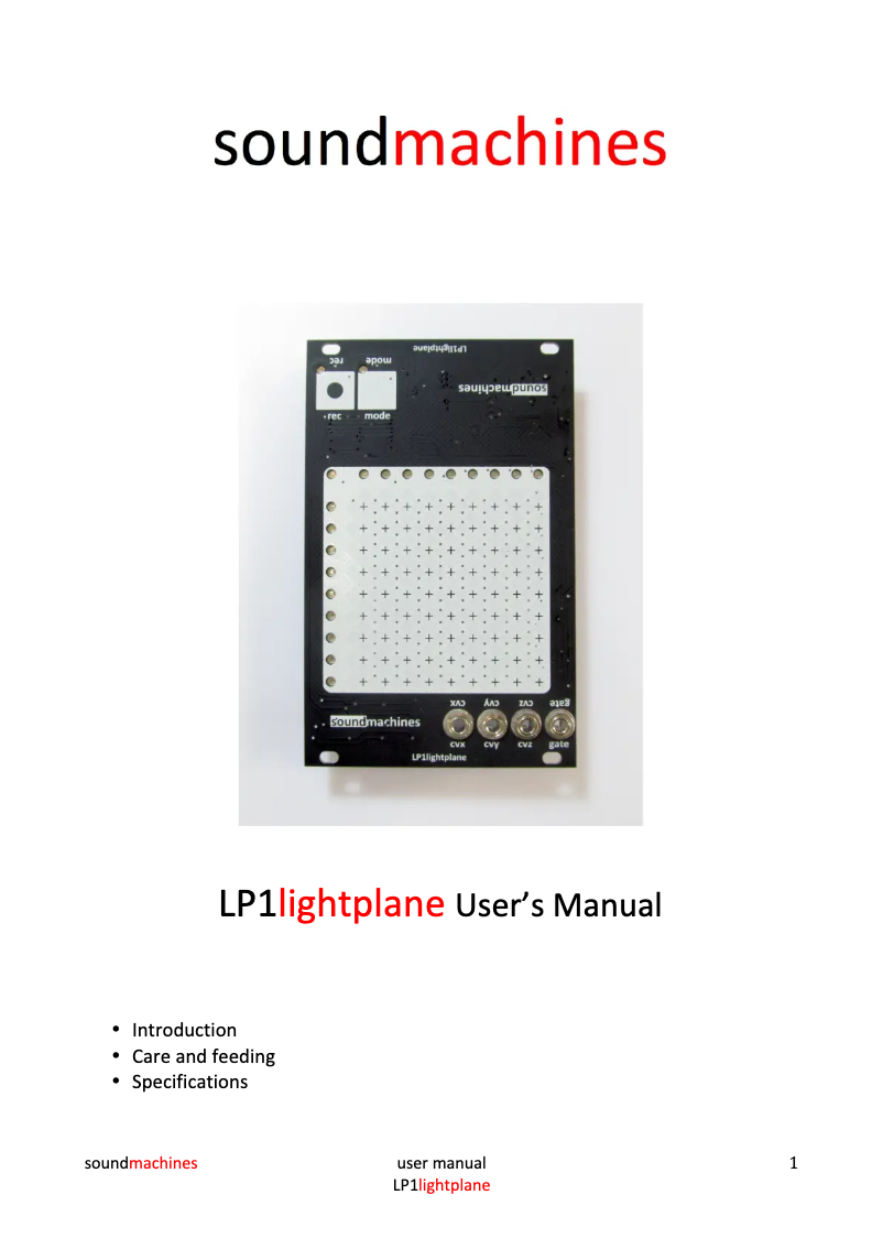 Page 1 de la notice Manuel utilisateur Sound Machines LP1 Lightplane