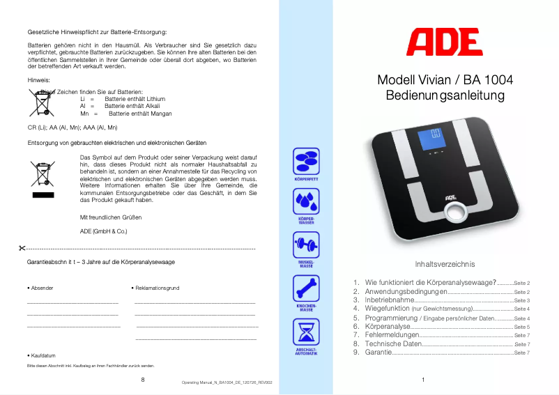 Page n°1 - Manuel utilisateur ADE Vivian BA 1004