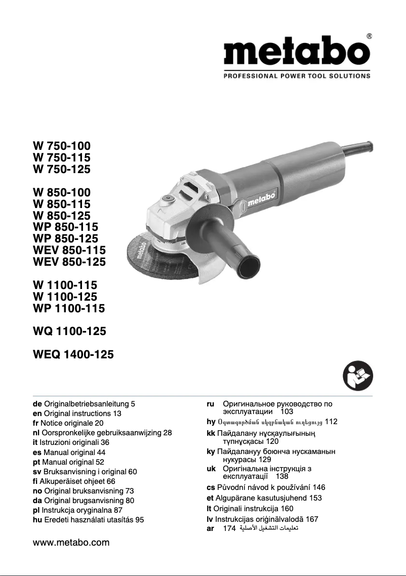 Page 1 de la notice Manuel utilisateur Metabo W 850-125 SET