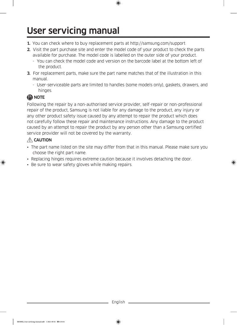 Page 1 de la notice Manuel utilisateur Samsung RB3CJ3315SA