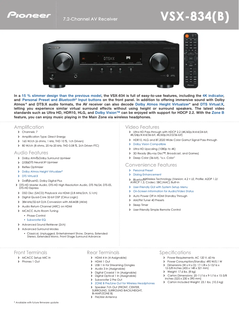 Page n°1 - Fiche technique Klipsch VSX-834