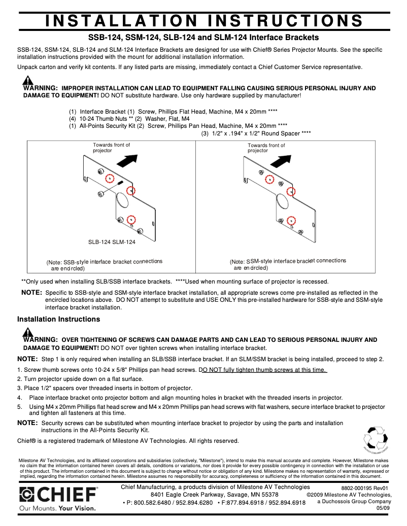 Page 1 de la notice Manuel utilisateur Chief RPA124