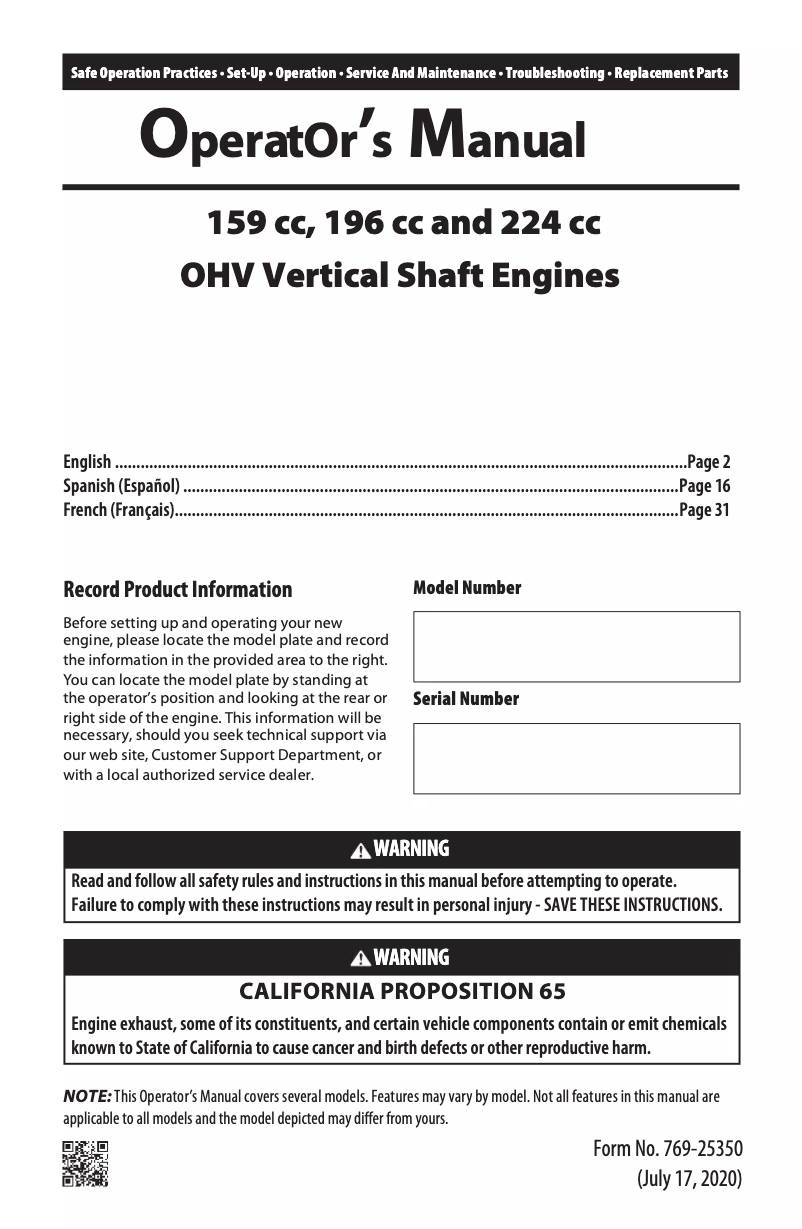 Page n°1 - Manuel utilisateur Troy-Bilt TB115