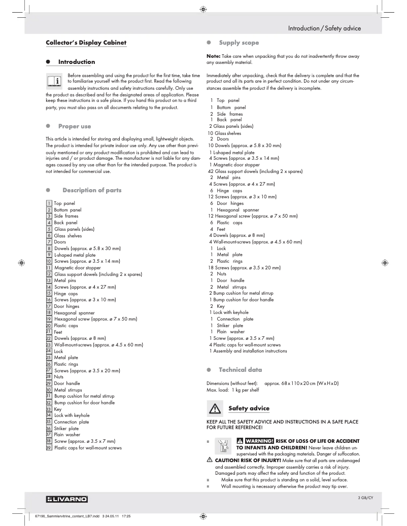 Page 1 de la notice Manuel utilisateur Livarno Lux Z29279