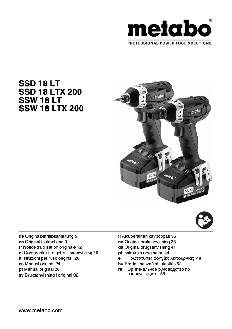 Page n°1 - Manuel utilisateur Metabo SSW 18 LT 200
