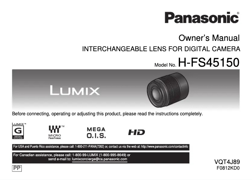 Page 1 de la notice Manuel utilisateur Panasonic Vario 45-150mm f/4.0-5.6 ASPH.