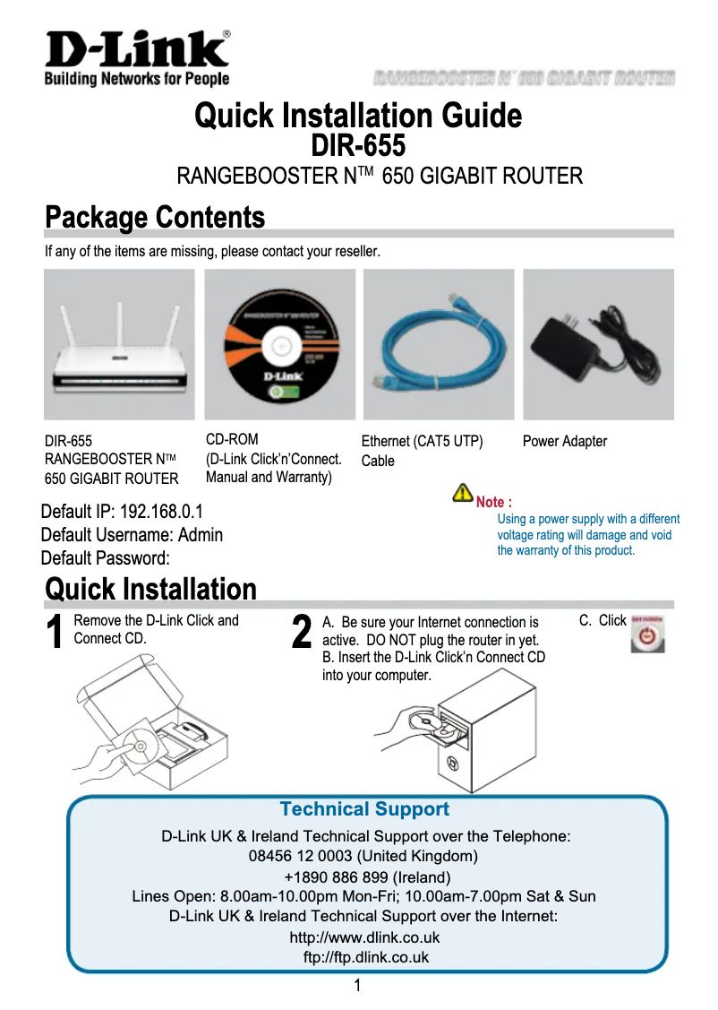 Page 1 de la notice Guide d'installation D-Link DIR-655