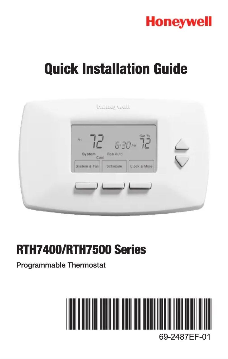 Page 1 de la notice Instructions / montage Honeywell RTH7500D