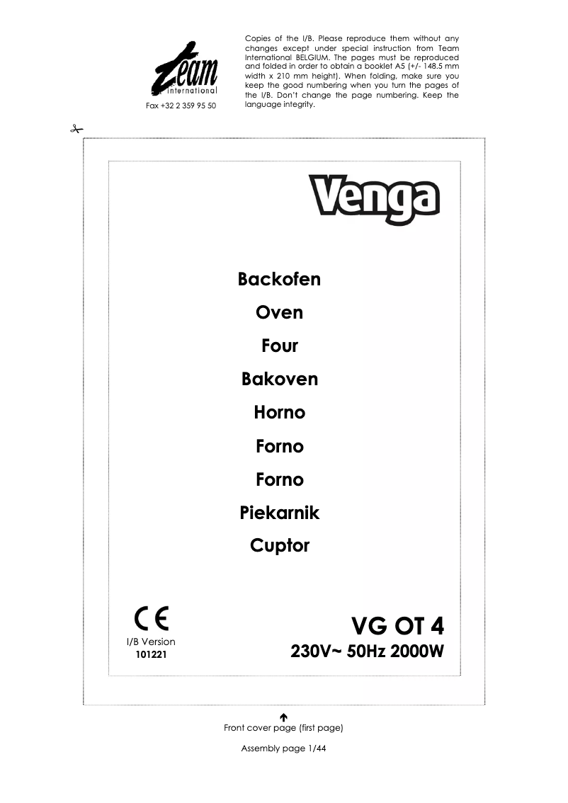 Imagen de la primera página del manual del dispositivo VG OT 4