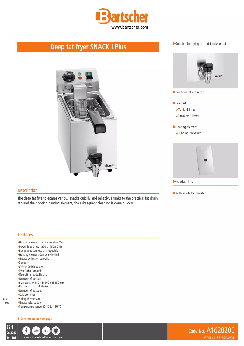 Image de la première page du manuel de l'appareil SNACK I Plus A162820E