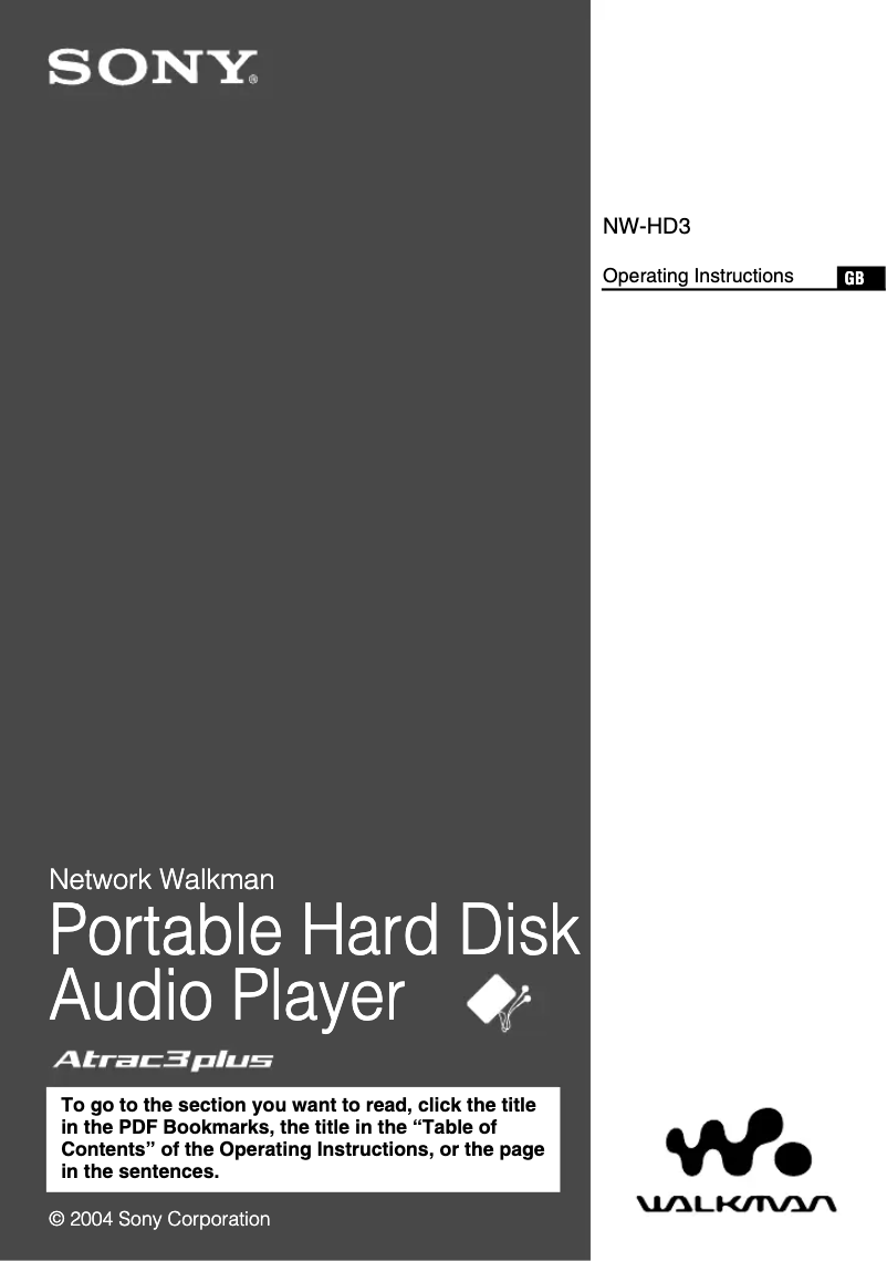 Page 1 de la notice Manuel utilisateur Sony Walkman NW-HD3
