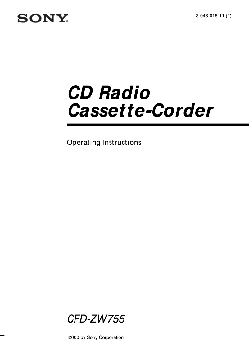 Page 1 de la notice Manuel utilisateur Sony CFD-ZW755