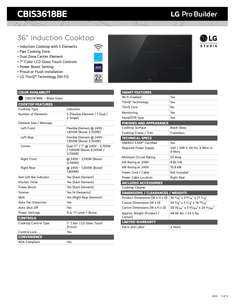 Page n°1 - Fiche technique LG CBIS3618BE