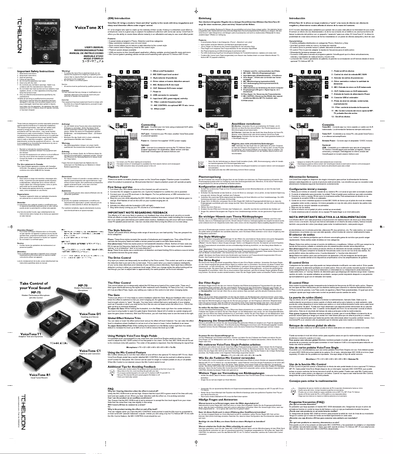 Page 1 de la notice Manuel utilisateur TC Helicon VoiceTone X1
