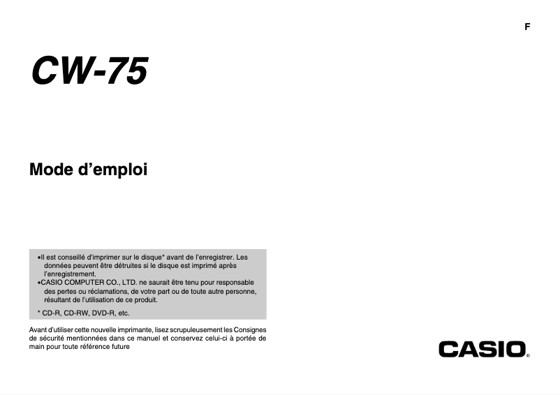 Page n°1 - Manuel utilisateur Casio ＣＷ-75