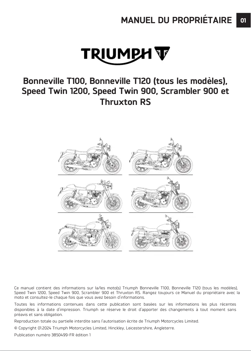 Page 1 de la notice Manuel utilisateur Triumph Bonneville T100 (2023)