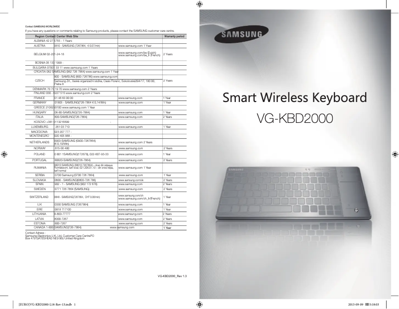 Page 1 de la notice Manuel utilisateur Samsung VG-KBD2000