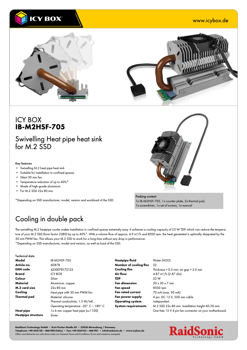 Page 1 de la notice Fiche technique Icy Box IB-M2HSF-705