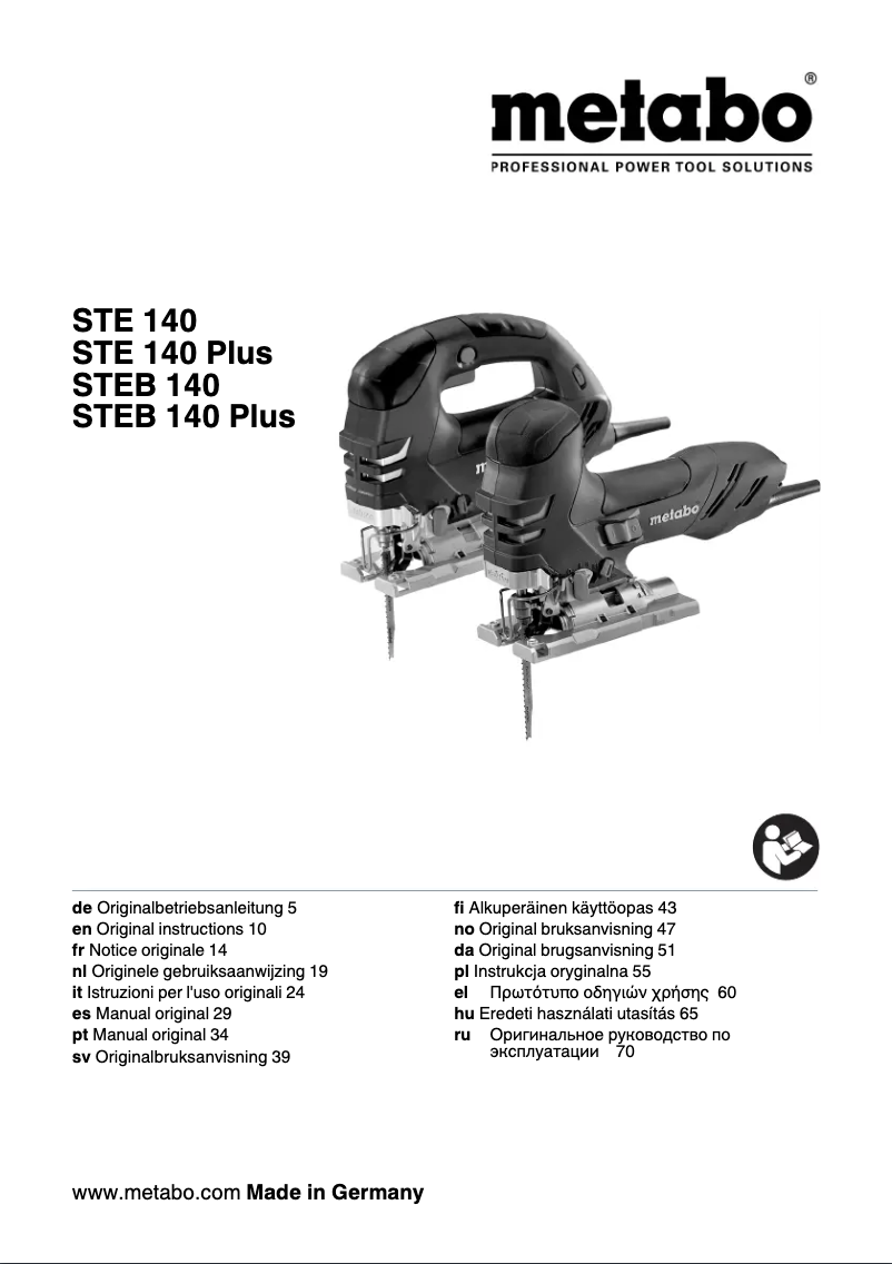 Page 1 de la notice Manuel utilisateur Metabo STE 140 Plus