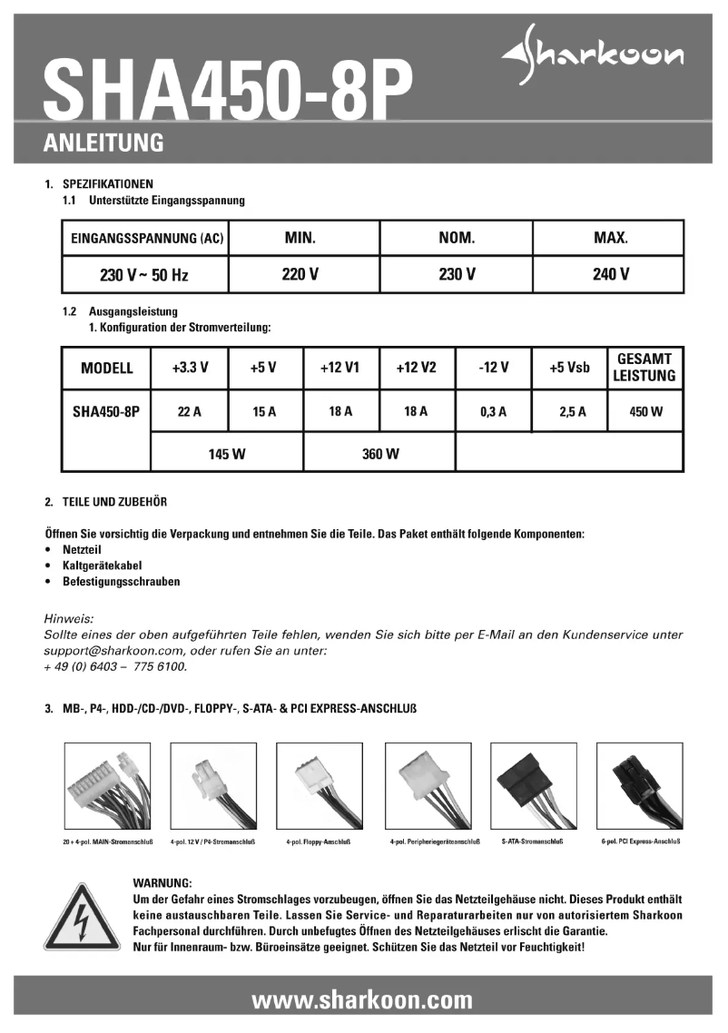 Image de la première page du manuel de l'appareil SHA450-8P