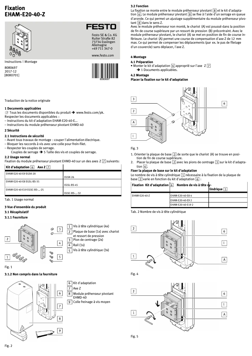 Page 1 de la notice Manuel utilisateur Festo EHAM-E20-40-Z