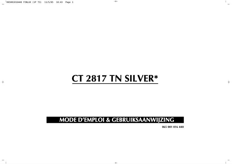 Page n°1 - Manuel utilisateur Finlux CT2817TN Silver