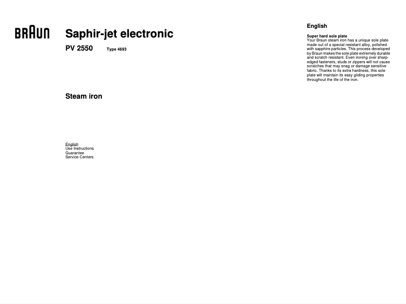 Page n°1 - Manuel utilisateur Braun Saphir-Jet PV 2550