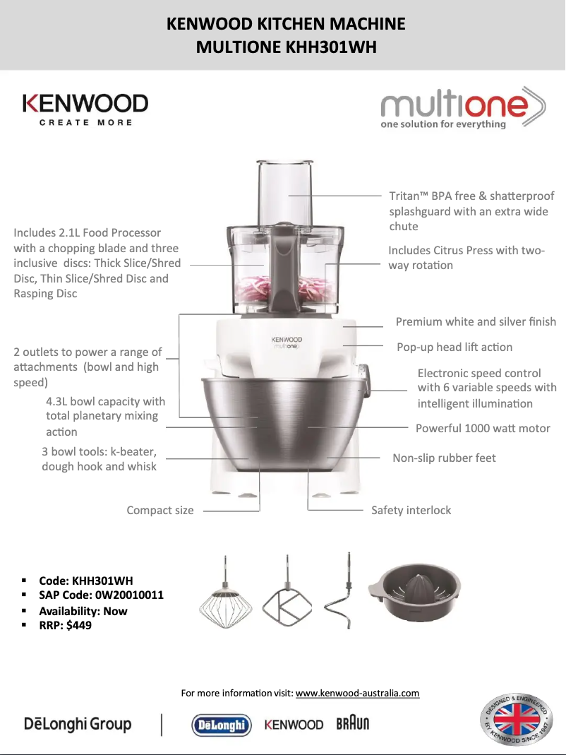 Page n°1 - Fiche technique Kenwood MultiOne KHH30