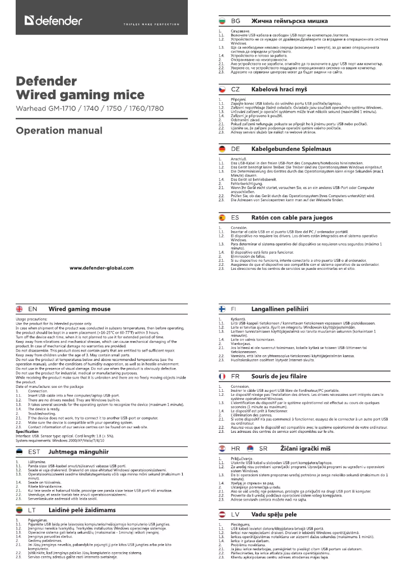 Page 1 de la notice Manuel utilisateur Defender Warhead GM-1760