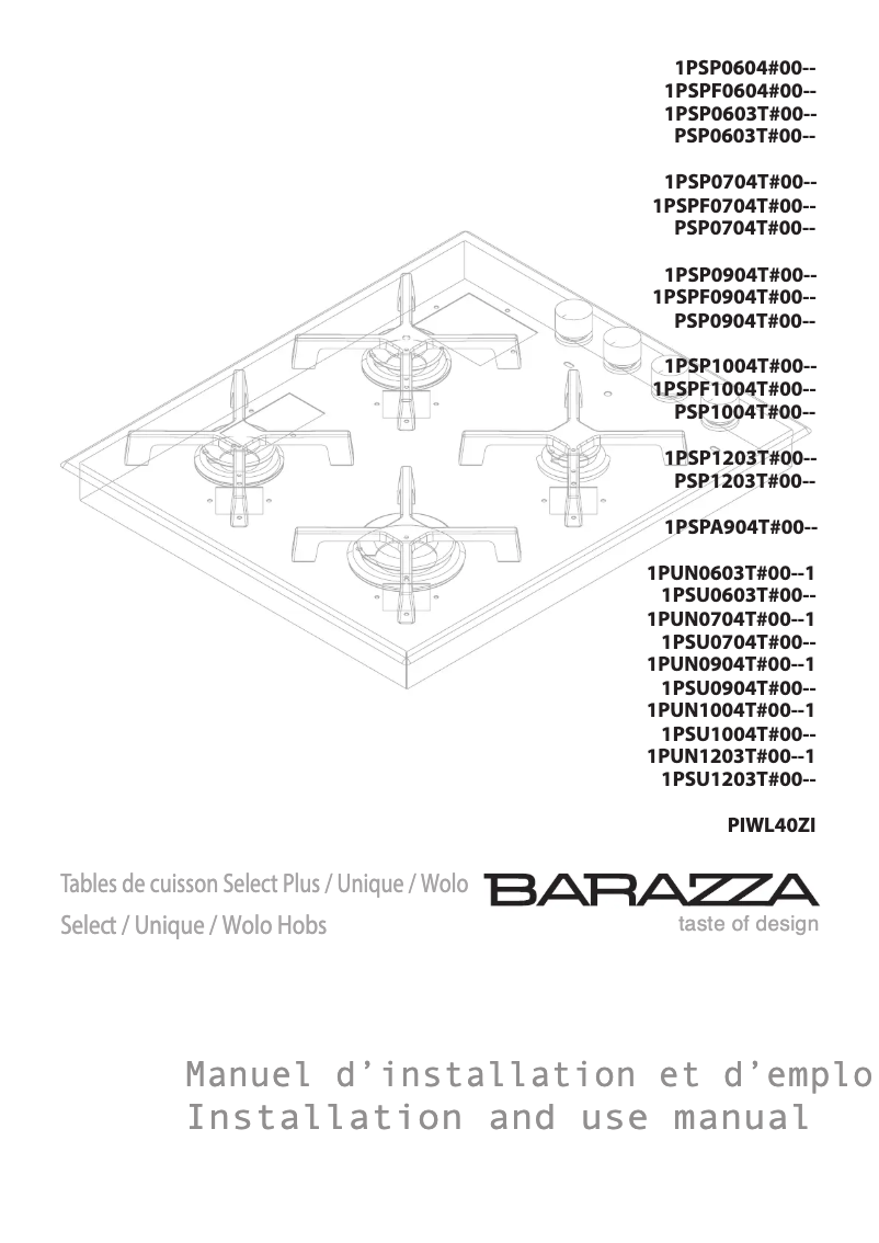 Page 1 de la notice Manuel utilisateur Barazza 1PUN95