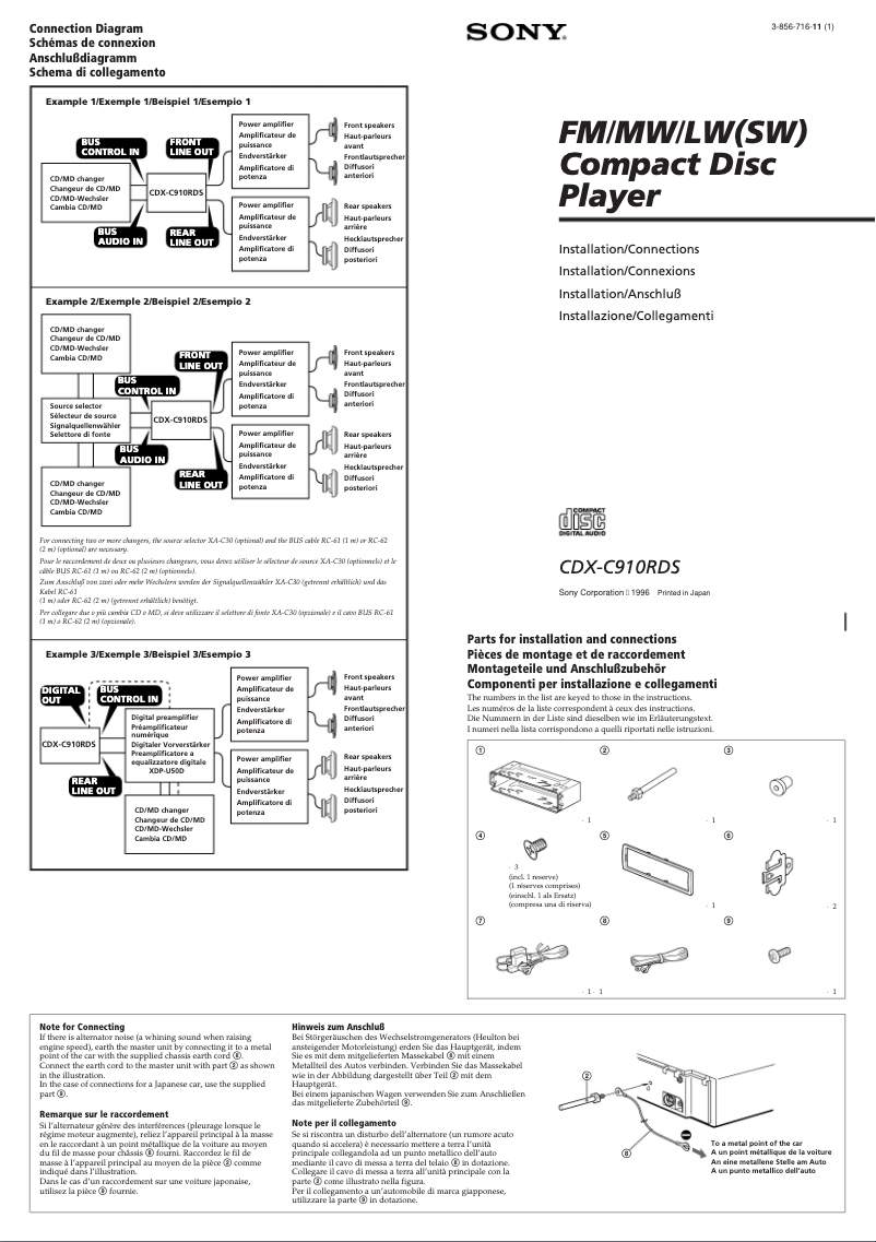 Page n°1 - Guide d'installation Sony CDX-C910RDS