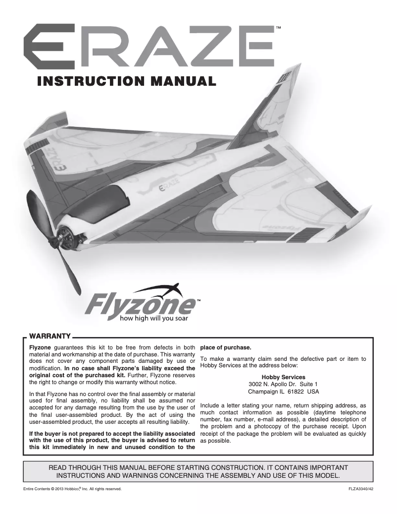 Page 1 de la notice Manuel utilisateur Hobbico Eraze