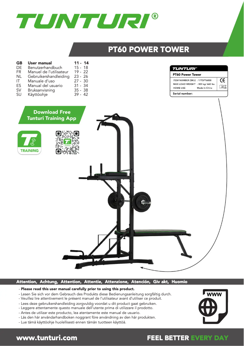 Image de la première page du manuel de l'appareil Power Tower PT60